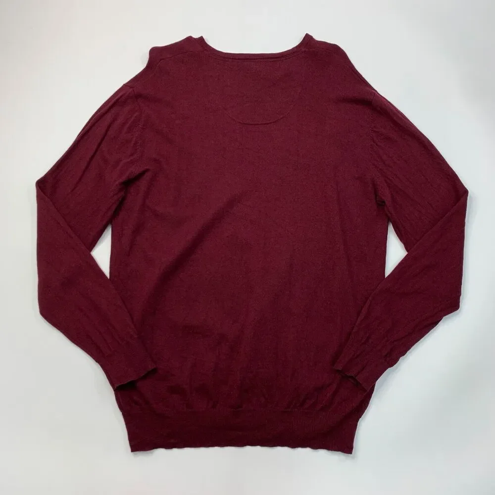 Alan Flusser Sweater Men L Large Maroon Cotton Wool Cashmere Nylon Blend V Neck
